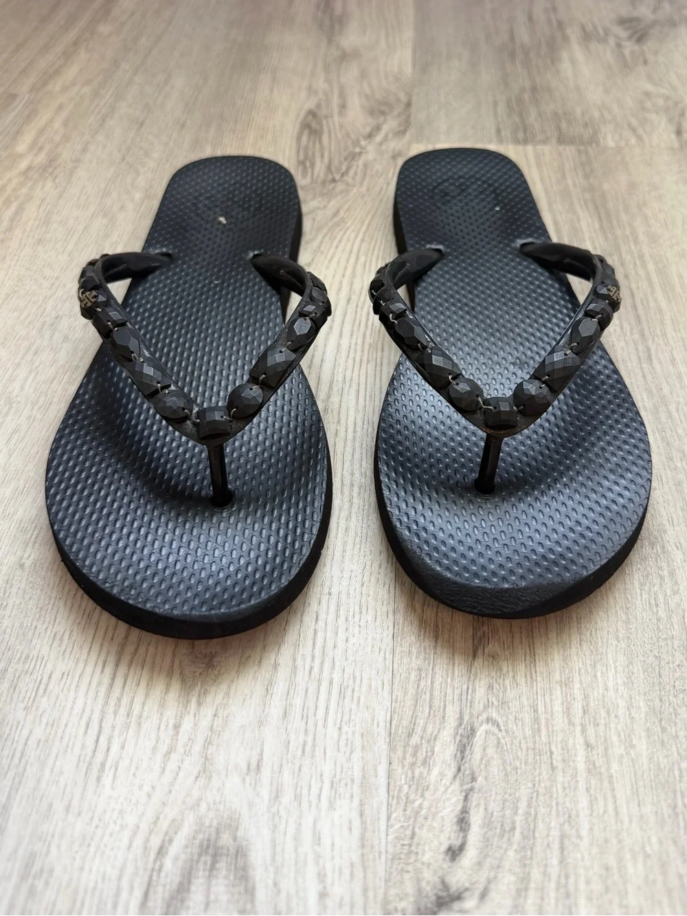 Tory Burch - Black Beaded Flip Flop Sandals